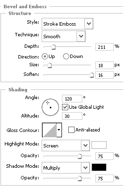 Bevel and Emboss Settings